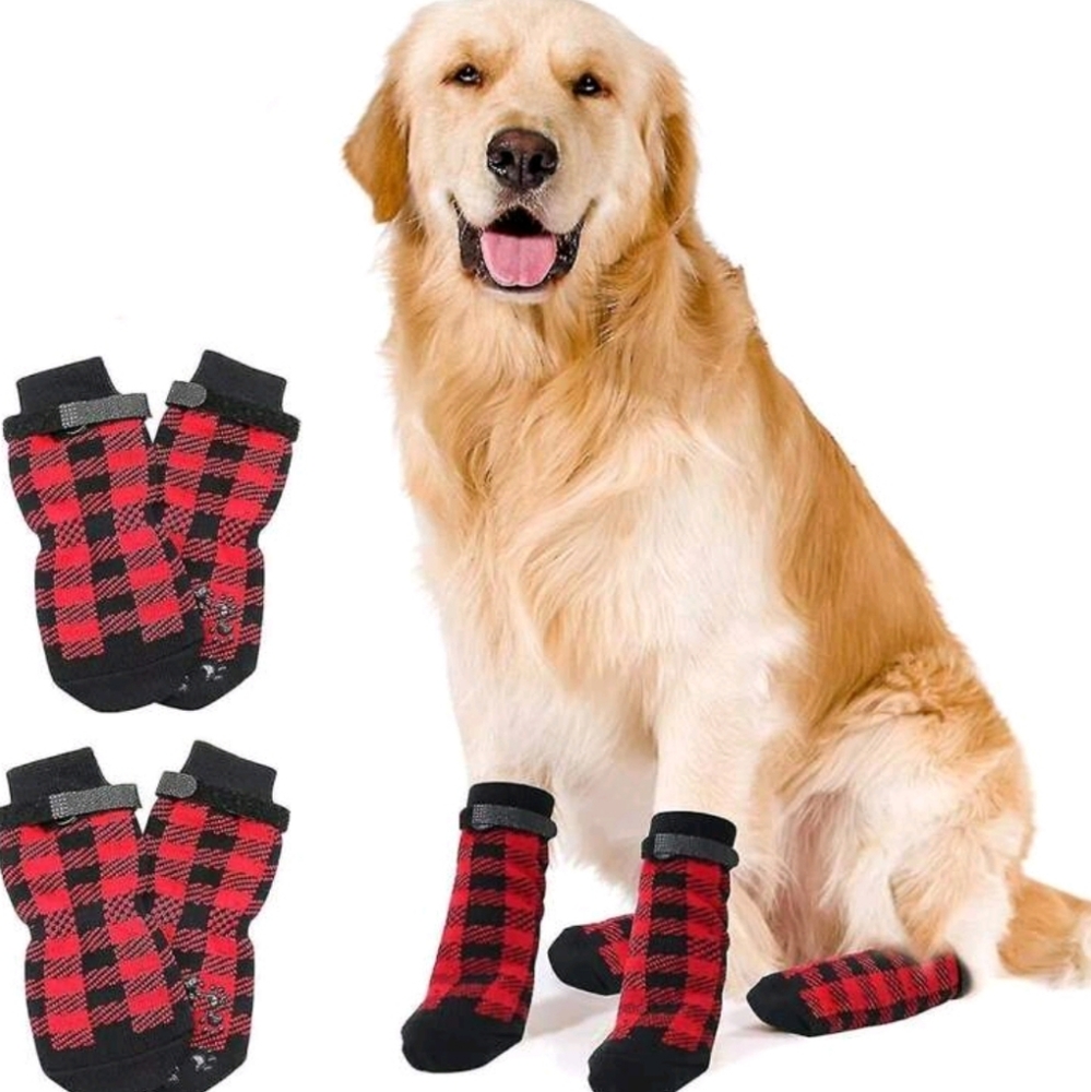 Plaid Double-sided Anti Slip Dog Socks For Hot And Cold Roads LARGE